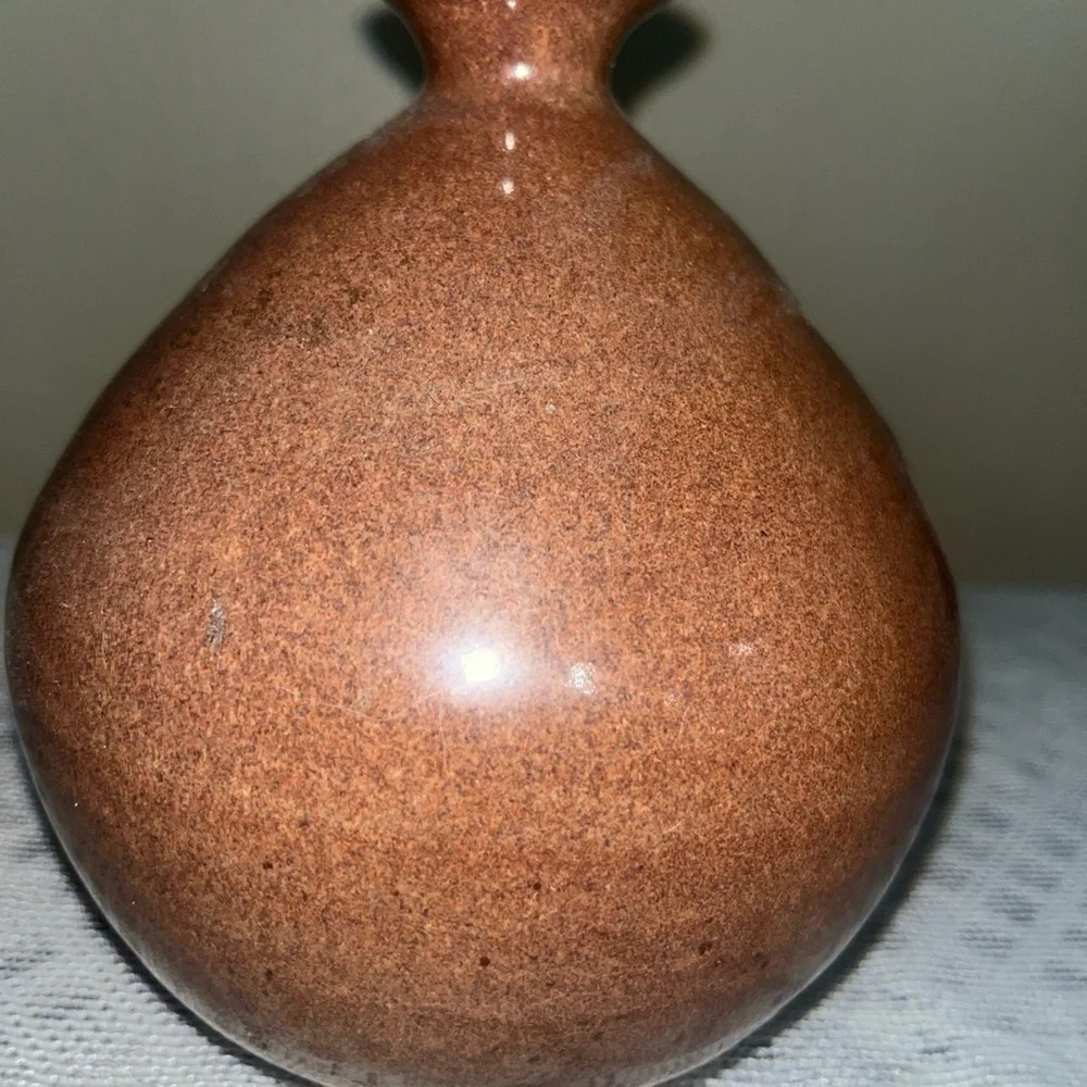 Vintage Signed Carmel Brown Bud Vase Glazed Pottery